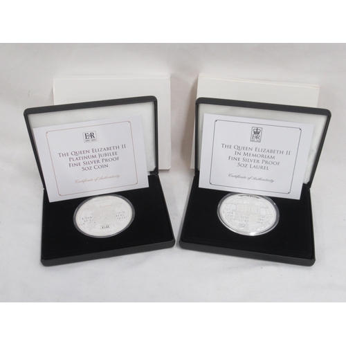 65 - Jubilee Mint - The Queen Elizabeth II In Memoriam Fine Silver Proof 5oz Laurel, encapsulated in case... 