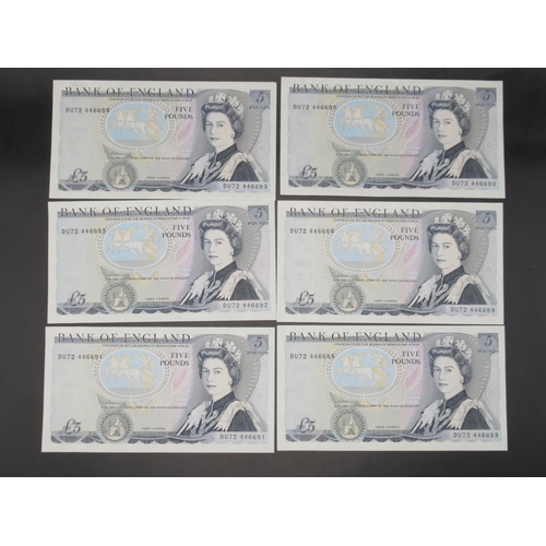 17 Uncirculated and Unsigned by Chief Cashier Bank of England 1980 £5 banknotes, Serial No. Run from DU72 446677 to DU72 446693