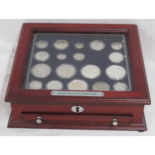 104 - PCS Stamps and Coins - Incomplete 'A Century of US Silver Coins' in display case with single drawer,... 