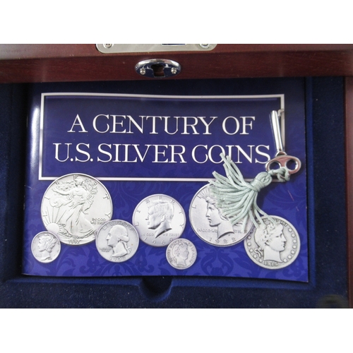 104 - PCS Stamps and Coins - Incomplete 'A Century of US Silver Coins' in display case with single drawer,... 