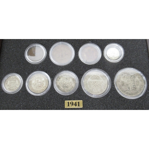 105 - Danbury Mint - 'The Last Six Decades of Silver' 7 drawer cabinet and contents, lacking COAs or Paper... 