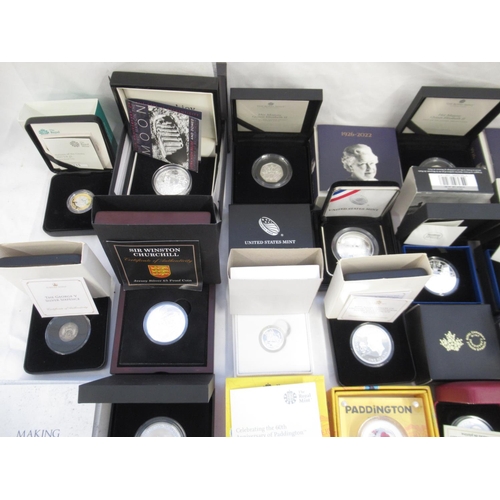 113 - Collection of Silver Proof coins and ingots, encapsulated in cases and sets, majority with COAs, to ... 