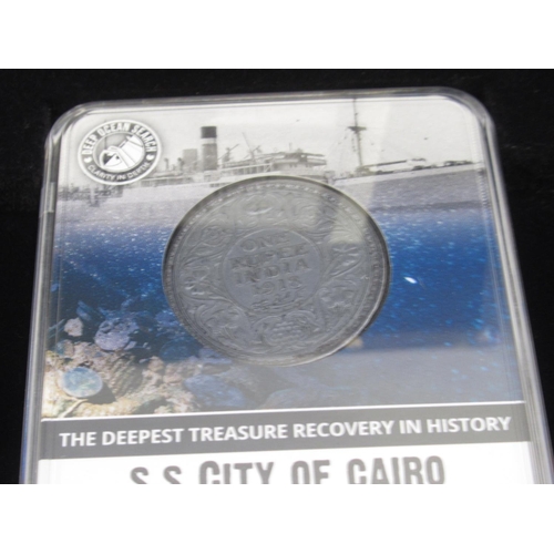 114 - The London Mint Office S.S. City of Cairo 3 encapsulated Silver Rupees (1862, 1903 & 1918) in indivi... 