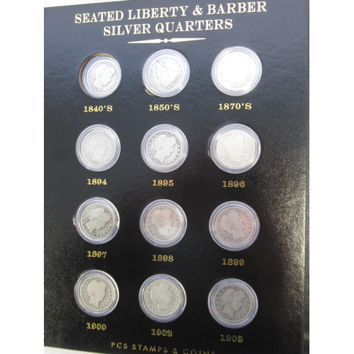 115 - PCS Stamps & Coins 'A Century of U.S. Silver Quarters' incomplete in original folder w/slip-case, mi... 