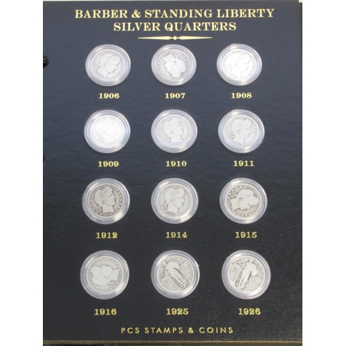 115 - PCS Stamps & Coins 'A Century of U.S. Silver Quarters' incomplete in original folder w/slip-case, mi... 