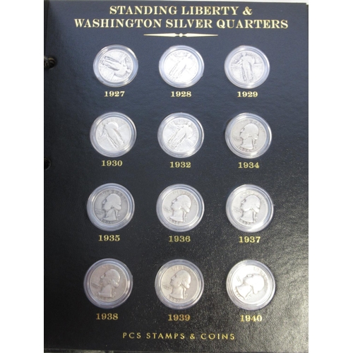 115 - PCS Stamps & Coins 'A Century of U.S. Silver Quarters' incomplete in original folder w/slip-case, mi... 