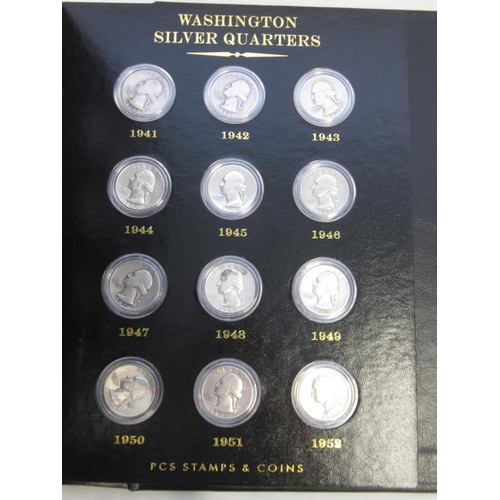 115 - PCS Stamps & Coins 'A Century of U.S. Silver Quarters' incomplete in original folder w/slip-case, mi... 