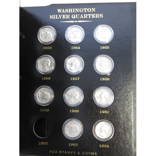 115 - PCS Stamps & Coins 'A Century of U.S. Silver Quarters' incomplete in original folder w/slip-case, mi... 