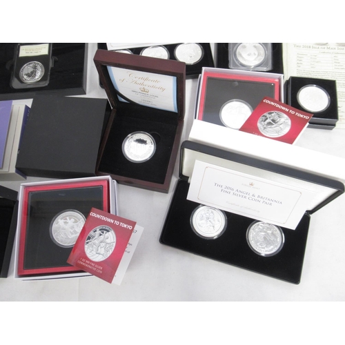 107 - Collection of 18 1oz Silver Proof coins, encapsulated in cases, some with COA's