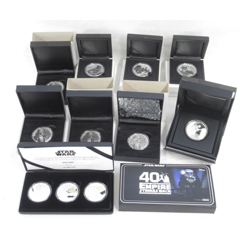 108 - Collection of 11 Marvel and Star Wars Themed 1oz Silver Proof Coins, encapsulated in cases,