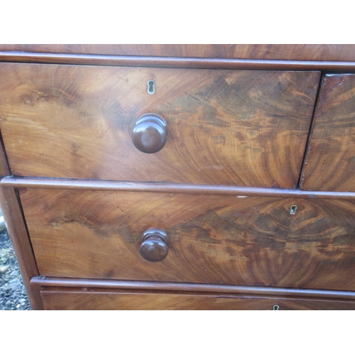 575 - Victorian mahogany chest, two short and three long drawers with turned handles on skirted base, W120... 