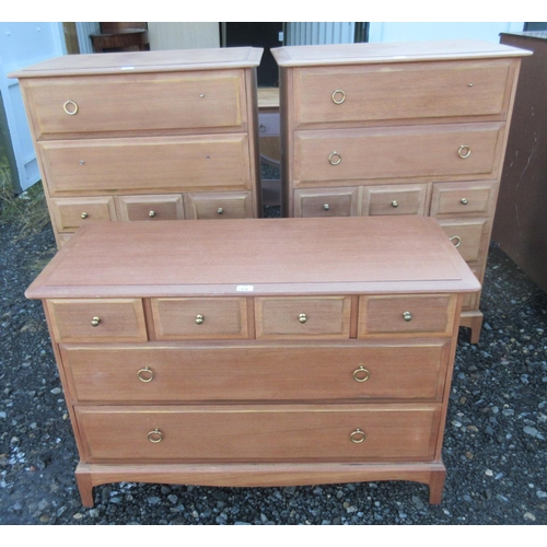 578 - Three Stag Minstrel chests of drawers, stripped for re-finishing, W82cm D47cm H113cm max (3)