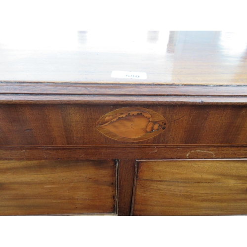 580 - 19th century inlaid mahogany chest of two short and three long drawers, with brass handles, on brack... 