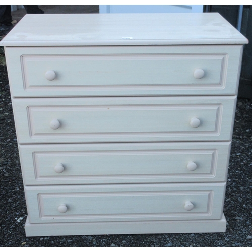 581 - Modern bleached oak finish chest of four drawers, and an arched top wall mirror, (2)