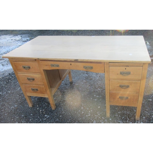 588 - 20th century oak twin pedestal desk, W150cm D81cm H80cm