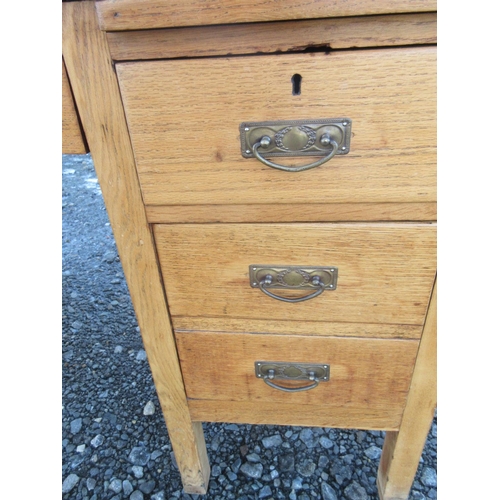 588 - 20th century oak twin pedestal desk, W150cm D81cm H80cm