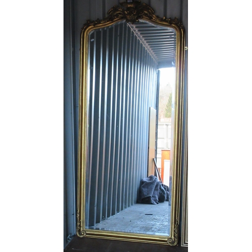 590 - Large gilt framed serpentine top pier mirror, with C scroll and leaf cresting, H200cm W86cm