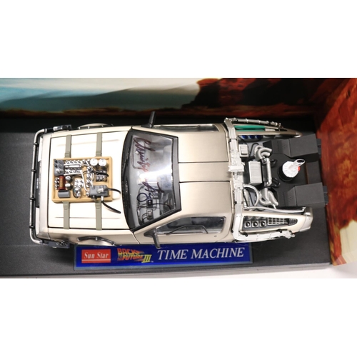 45 - Two boxed 1/18 scale well detailed diecast DeLorean car models from the motion picture Back To The F... 