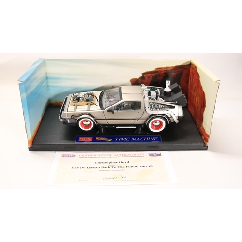 45 - Two boxed 1/18 scale well detailed diecast DeLorean car models from the motion picture Back To The F... 