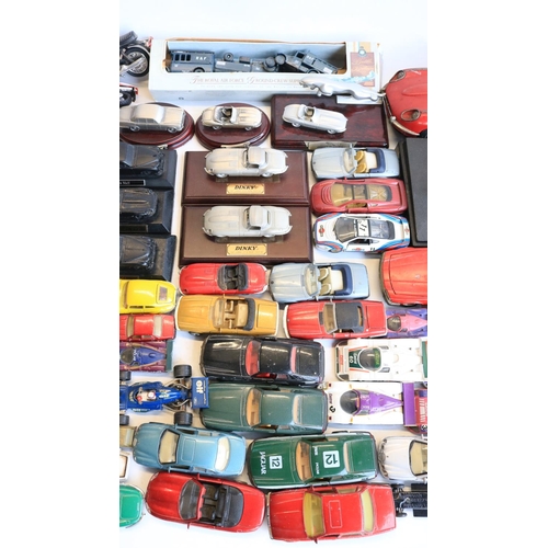 54 - Collection of unboxed/previously displayed model vehicles, mostly diecast and mostly Jaguar themed t... 