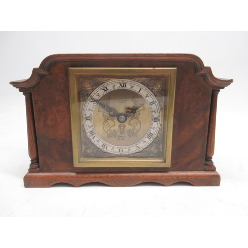 209 - Elliott Clocks retailed by W. Greenwood & Sons Leeds, 8 day Art deco style figured walnut timepiece,... 