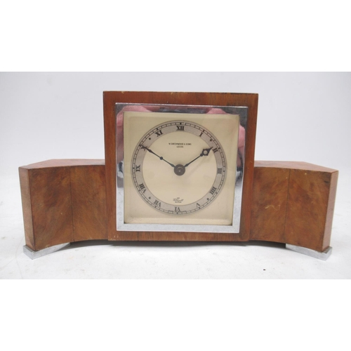 209 - Elliott Clocks retailed by W. Greenwood & Sons Leeds, 8 day Art deco style figured walnut timepiece,... 