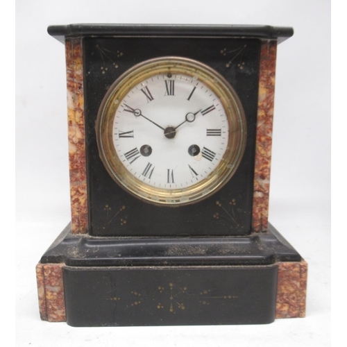 217 - V.R. Paris, 8 day slate and variegated marble mantle clock, 3 1/2