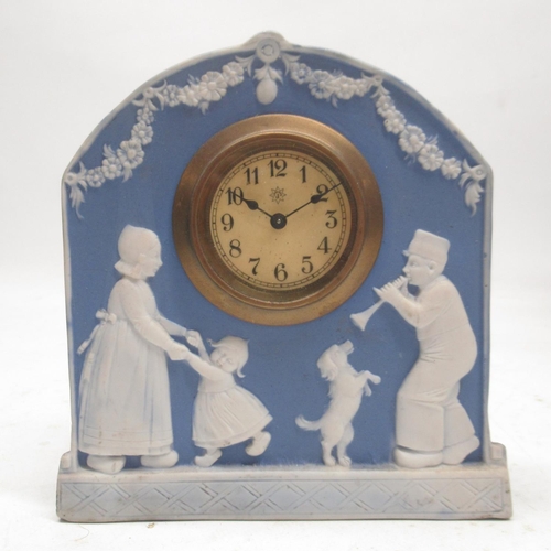 217 - V.R. Paris, 8 day slate and variegated marble mantle clock, 3 1/2