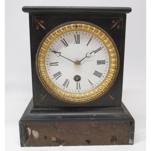 217 - V.R. Paris, 8 day slate and variegated marble mantle clock, 3 1/2