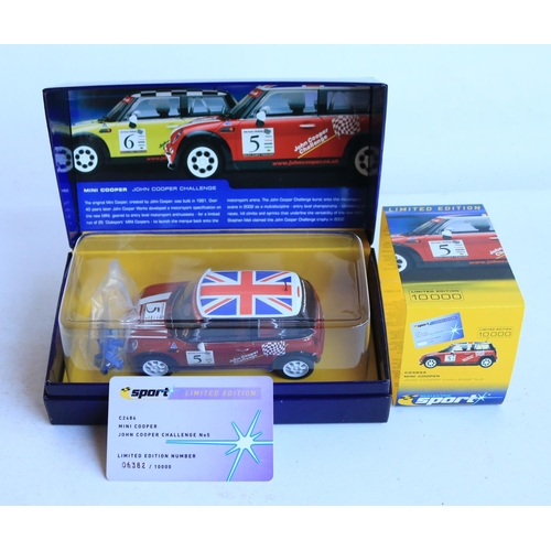 60 - Five 1/32 scale Scalextric slot car models to include C2484A limited edition Mini Cooper 'John Coope... 