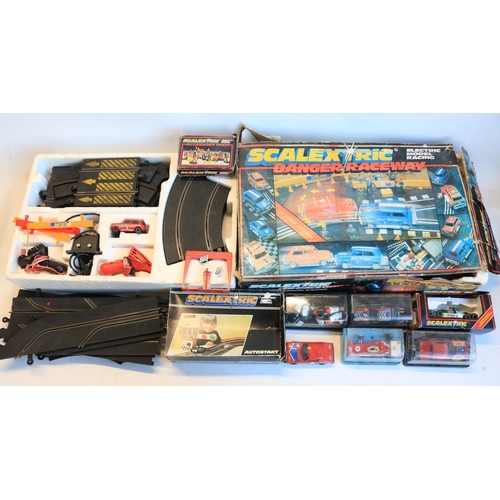 71 - Collection of playworn Scalextric including sets, cars, track (corroded) and accessories, qty, all A... 