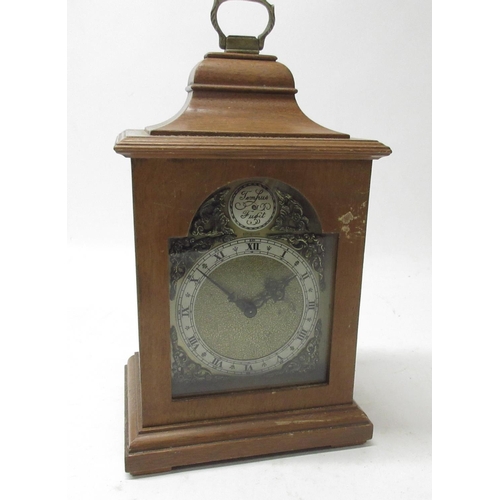 197 - Rotheram's 8 day George III style mahogany mantle timepiece, caddy top with brass carrying handle, b... 