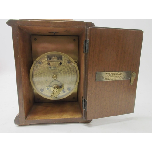 198 - Rotheram's 8 day George III style mahogany mantle timepiece, caddy top with brass carrying handle, b... 