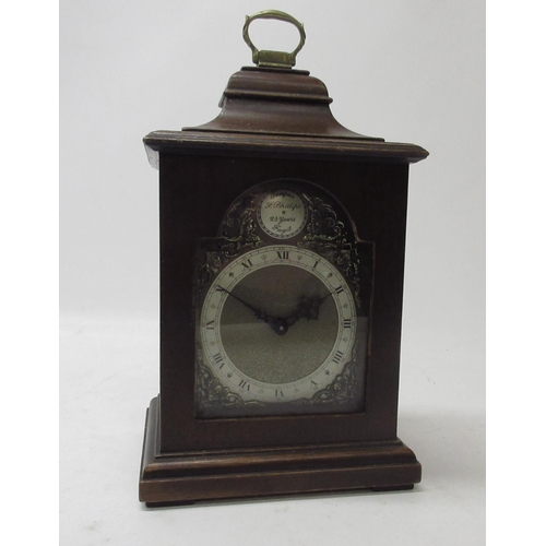 198 - Rotheram's 8 day George III style mahogany mantle timepiece, caddy top with brass carrying handle, b... 