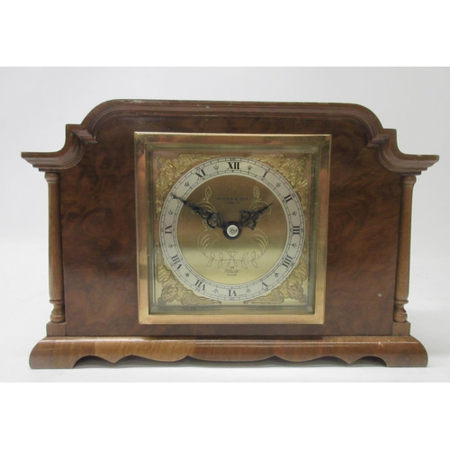 200 - Elliott Clocks for Mappin & Webb Ltd., London, 8 day figured walnut mantle timepiece, brass dial wit... 