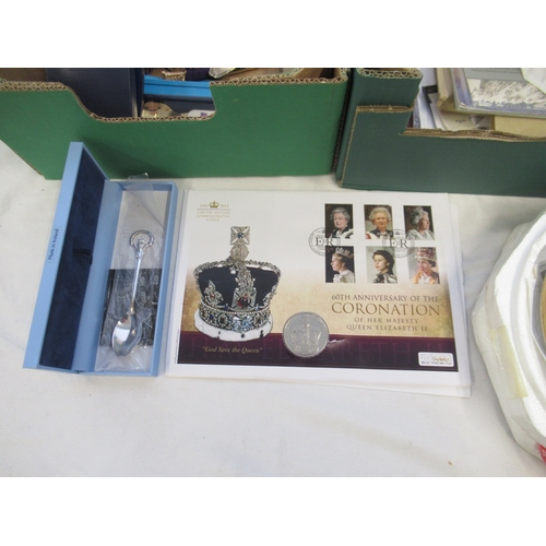 457 - Mixed collection of loose stamps, FDCs, spoons, cutlery and a Princess Diana plate