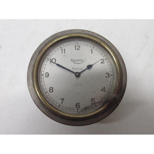 238 - Ripaults, Kings Road, London, 8 day plated car clock, signed silvered Arabic dial, D8.8cm; Duco 8 da... 