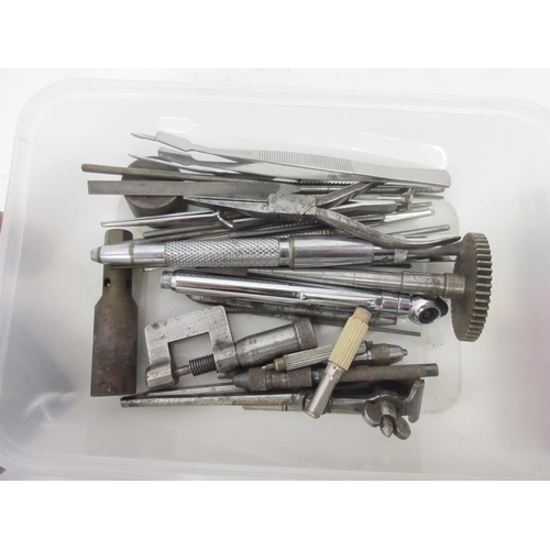 253 - Watchmakers repair tools including pliers, tweezers, needle files, movement holder etc.