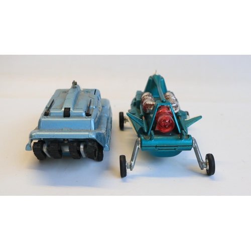 87 - Vintage Dinky Toys 102 Joe 90 Joe's Car and 104 Spectrum Pursuit Vehicle, models in good external co... 