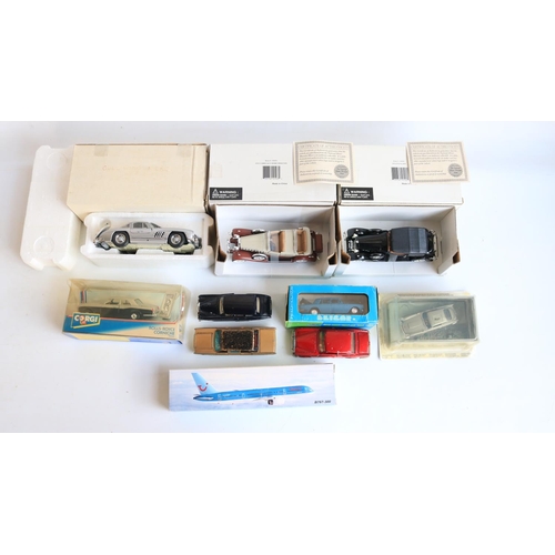 91 - Collection of diecast model cars to include a Franklin Mint 1/24 scale 1954 Mercedes-Benz 300SL 'Gul... 