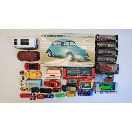 83 - Collection of mostly Volkswagen themed models to include 4 1/87 scale diecast car/caravan sets from ... 