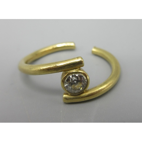 17 - 18ct yellow gold ring set with diamond, A/F, stamped 750, 2.7g