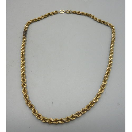 38 - 9ct yellow gold rope twist necklace, stamped 375, 10.5g