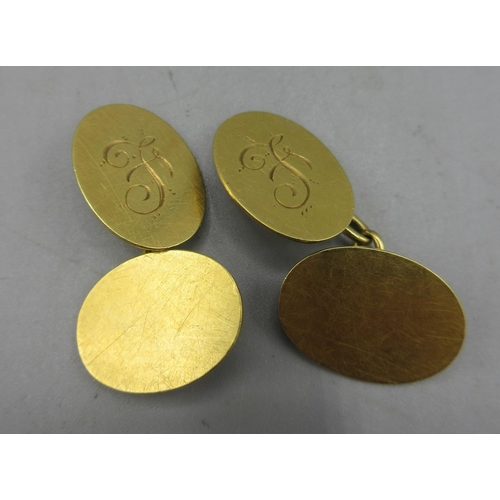 42 - 18ct yellow gold monogrammed cufflinks, stamped 18, 9.0g