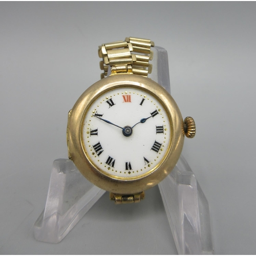 7 - Wristwatch with 9ct yellow gold case, stamped 375, on rolled gold bracelet, gross 24.6g