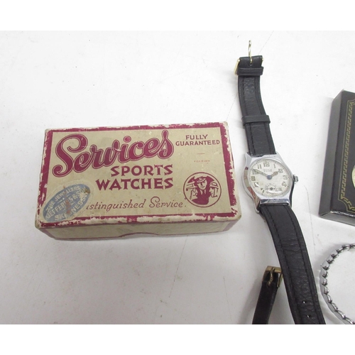 259 - Services Airman chrome wristwatch, signed textured silvered Arabic dial, subsidiary seconds, snap on... 