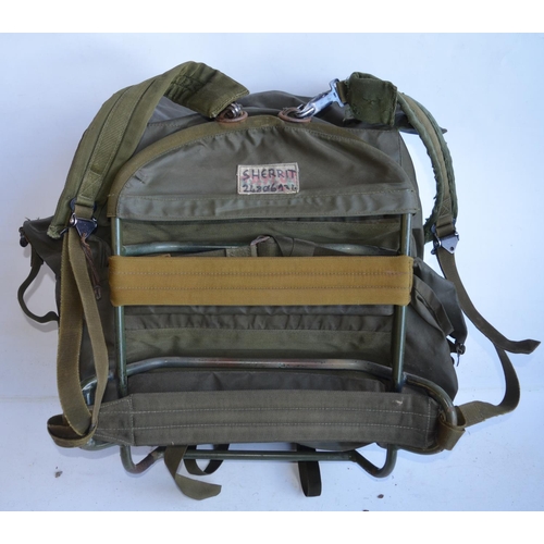 342 - Military bivouac, webbing (with some pouch contents, see photos) and a metal framed pack pack