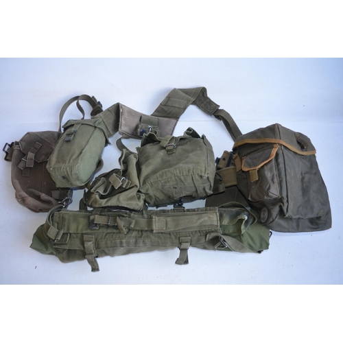 342 - Military bivouac, webbing (with some pouch contents, see photos) and a metal framed pack pack