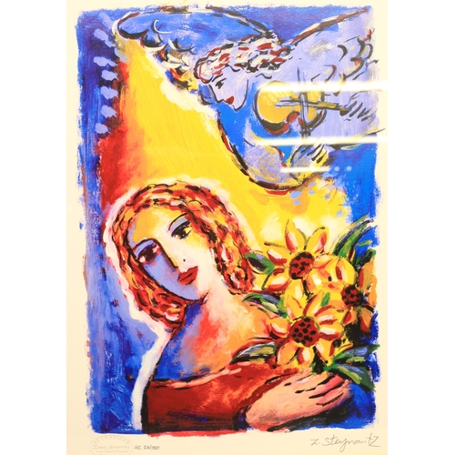 518 - Zamy Steynovitz (1951-200); Young woman with Flowers, Authorized Edition colour print, HC 26/150, 44... 