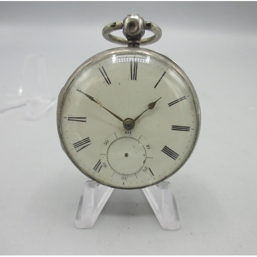 155 - Thompson, Chesterfield, silver key wound pocket watch, signed white enamel Roman dial with subsidiar... 